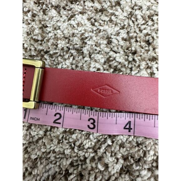 FOSSIL Women's Reversible Red Gold Leather Roller Buckle Belt Small - Picture 8 of 13